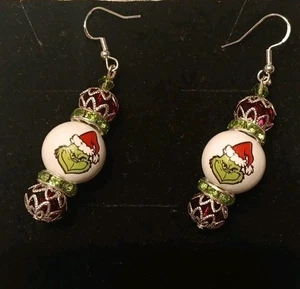 Grinch Weihnachten Ohrringe Kristalle Sterling Silber Haken - Bild 1 von 2