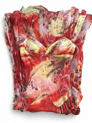 Vintage Sue Wong floor length 100% silk dress with fringe and beading - Image 1 of 4