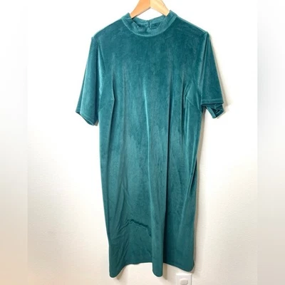 Vestido midi ceñido al cuerpo verde acanalado de pana ModCloth cuello falso para mujer talla 2X Foto 1 de 4