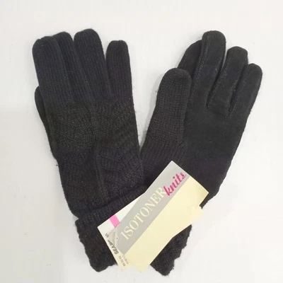 Новый винтажный ISOTONER черный вязаный кожаный отделки манжеты перчатки женщин один размер - Изображение 1 из 4