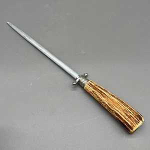 Affilacoltelli vintage Solingen Germania levigatura acciaio manico corna di cervo asta 13" - Foto 1 di 10