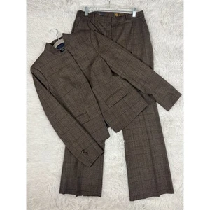 Brooks Brothers Loro Piana Women's 8 Wool Jacket Pants 2PC Suit Set Brown Plaid - Picture 1 of 16