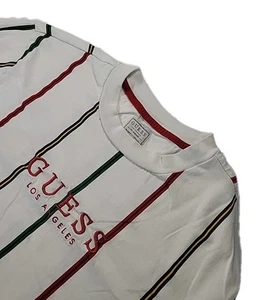 Guess Los Angeles Red Green Black Vertical Striped Long Sleeve T Shirt Logo Sz M - Picture 1 of 10