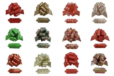 12 arcos de Navidad de 4,5 pulgadas - elegantes lazos de cinta de satén en dorado, rojo... Foto 1 de 4