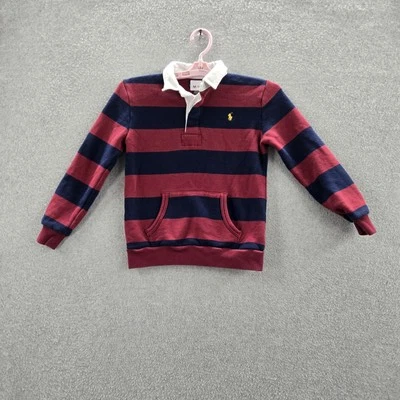 Polo Ralph Lauren Boys 7 Red Logo Embroidery Striped Rugby Button Long Sleeve - Image 1 of 4