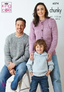 King Cole 6374 Knitting Pattern Chunky Knit Family Sweaters & Cardigans - Picture 1 of 5