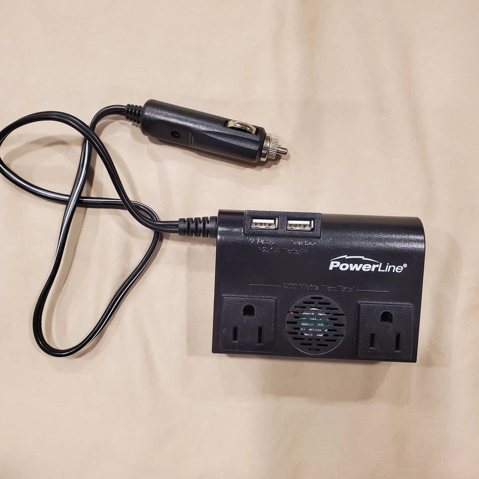 Powerline 200W DC To AC Inverter with 2 Outlets Dual USB and Output Socket 90359 - Image 1 of 4