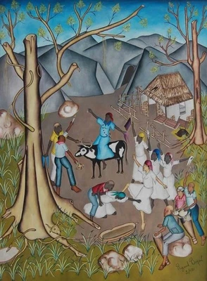 Rigaud Benoit : Ceremony for the Bull : Voodoo Bull Sacrifice Ceremony Art Print - Image 1 of 2