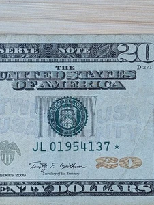 US $20 Twenty Dollar Bill Replacement ✯Star✯ Note Series 2009. JL 01954137⭐ - Picture 1 of 5