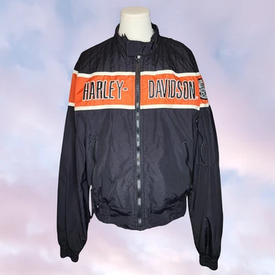 Harley Davidson Negro Naranja Carreras Nylon Motociclista Motocicleta Bombardero Chaqueta Talla M Foto 1 de 4