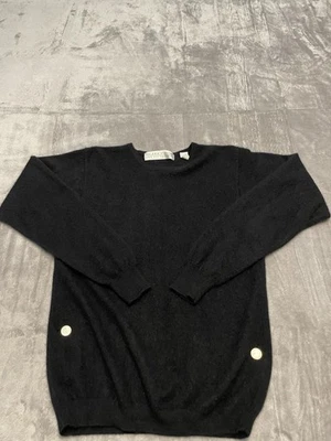 Suéter Valerie Stevens 2 Capas Cachemira Negro Cuello Redondo Manga Larga Talla Pequeña Foto 1 de 4