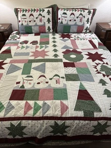 Muñeco de Nieve Familia Invierno Navidad Hecho a Mano Edredón 2 Fundas Casa Retazos 85x85 - Imagen 1 de 14