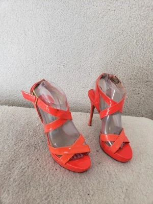 Jimmy Choo Women Sandals 37 Orange Patent Leather Strappy High Heel Shoes US 6 - Image 1 of 4