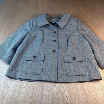 Worthington Woman Herringbone Jacket 1X Gray Wool Blend Shoulder Pads Lined - Image 1 of 4