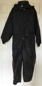 1970er Vintage SCHNEEMOBIL Schneeanzug schwarz einteiliger Gürtel Gr. Unisex Erwachsene Lg lang - Bild 1 von 14