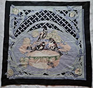 BUFANDA VINTAGE AUTÉNTICA ANIMAL ART AVES NEGRO AZUL MARRÓN ALGODÓN 22" PEQUEÑO CUADRADO - Imagen 1 de 3