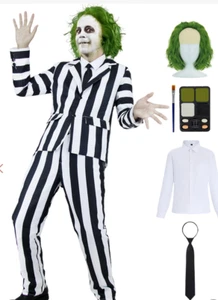 Black and White Striped Suit Men Scary Halloween Costumes Adult Horror Comedy - Picture 1 of 4