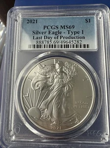 2021 1 $ American Silver Eagle Type 1 PCGS MS69 SILBER Preis 38 $. OZ - Bild 1 von 13