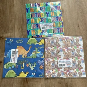 NEW VTG Wrapping Paper 2 -20” x 27” Gift Wrap Image Craft 3 PKS Kids Birthday #1 - Picture 1 of 5