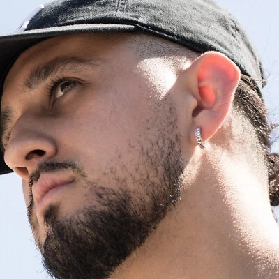 Men's White Gold Plated 925 Sterling Silver Hoops Diamond Cut Hoop Earrings - Image 1 of 4