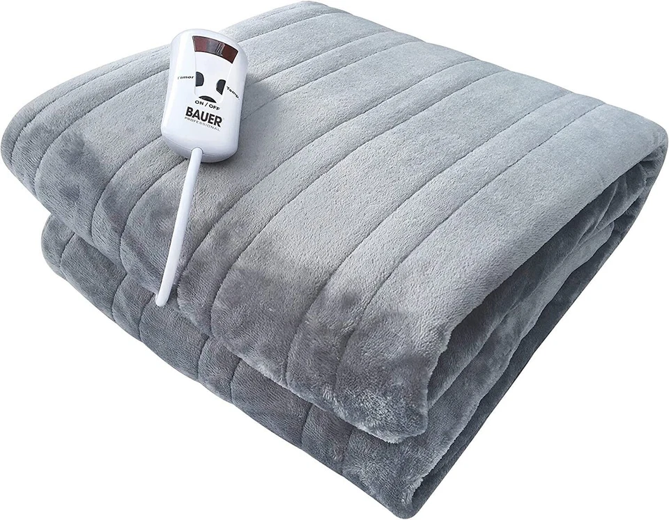 Bauer 120cm x 160cm Luxury Soft Heated Throws Electric Blanket - Grey