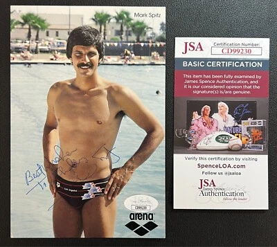 Mark Spitz Signed Color Post Card JSA (Personal.) 9 GOLD Olympic Swimmer w/COA! — 第 1/4 张图片