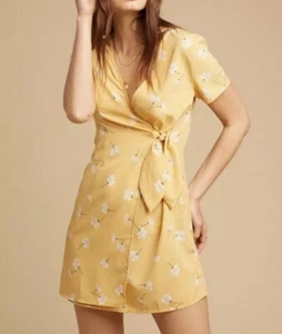 New Without Tags Amuse Society Elena Sun Ray Yellow Mini Wrap Dress Size Small - Picture 1 of 8