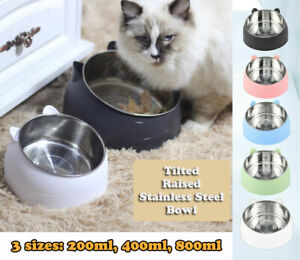 Pet Cat Elevated Stand Cat Dish Stainless Steel Tilted Raised Food Water Bowl 