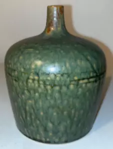 Jarrón de cerámica de cerámica artística MCM de colección ~ 6" H esmalte moteado verde Japón ¡EXCELENTE ESTADO USADO! Amthor - Imagen 1 de 9