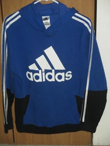 Adidas Boy's XL (18/20) Blue Black Hooded Sweatshirt Pullover - Picture 1 of 3