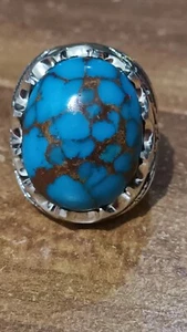 Natural blue Egyptian turquoise Spiderweb matrix Handmade silver ring Setting - Picture 1 of 22