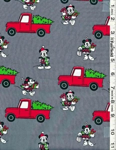 Gray Christmas Mickey Mouse Red Truck by Springs Creative bty - Picture 1 of 1