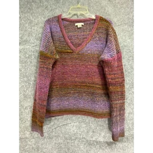 Christian Siriano V-Neck Sweater Wool Blend Pullover Stripe Multicolor Womens L - Picture 1 of 8