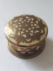 Antique Brass & Enamel Trinket Snuff Box Pot - Picture 1 of 7