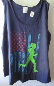 Womens Port & Co Patriotic Tank Top XXL Blue Green US American Flag Girl Running - Picture 1 of 5