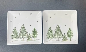 Set of 2 Grace's Teaware Fine Porcelain Plate Winter Woodland Scene 7” - Picture 1 of 4