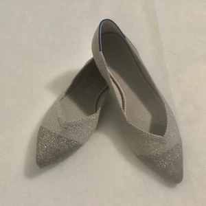 Rothy's The Point Diamond Metallic Silver Ballet Flat Slip-On Sz 8 - Picture 1 of 9