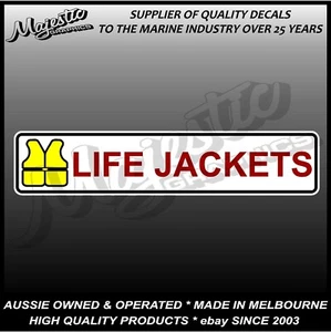 LIFE JACKETS - 170mm x 36mm  - BOAT SAFETY - DECAL / STICKER - Foto 1 di 2
