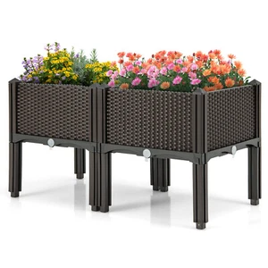 Elevated Plastic Raised Garden Bed Planter Kit for Flower Vegetable Grow 2 Set - Picture 1 of 9