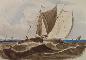 Original Watercolour, 'Fishing Boats in the Surf' , Late 19th Century - Picture 1 of 3
