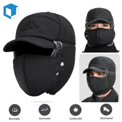 Hombres Invierno Oreja Solapa Trampero Sombrero Máscara Facial Piel Aviador Térmico Cálido Nieve Esquí Gorra Foto 1 de 4
