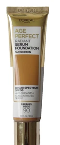 L'OREAL Age Perfect Radiant Serum Foundation #90 Caramel Beige SPF 50 - 1 fl oz - Picture 1 of 3