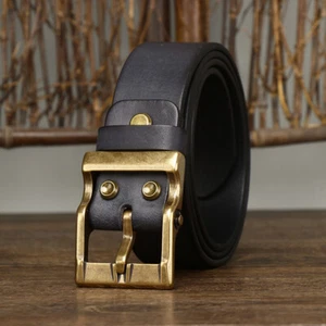 Para hombres Cuero Genuino Metal Hebilla Vestido Informal Cómodo Jean Cinturón Negro Marrón - Imagen 1 de 10