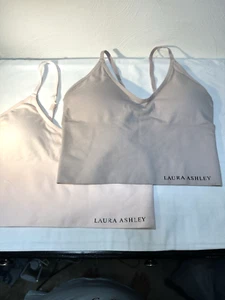 2 Laura Ashley Sports Bra Women's Pink & Beige Workout Activewear Removable Pads - Picture 1 of 8