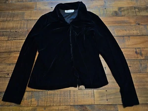VINTAGE Charlotte Russe TOP (klein) SCHWARZ VELOUR Knopfleiste KRAGEN Y2K/Goth - Bild 1 von 3