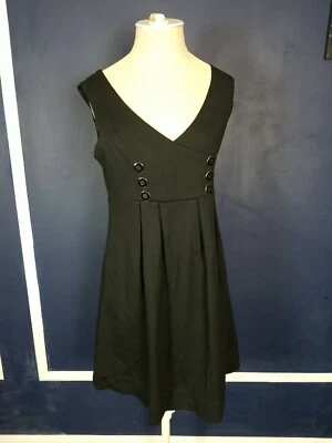 Hale Bob Chic Black Dress Sleeveless Button Details Slight Pleats Small - Image 1 of 4