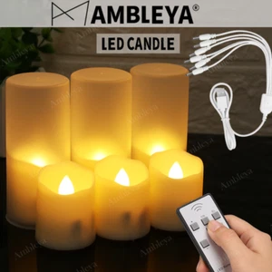 6× Rechargeable Flicker Flameless LED Tea Lights LED Candle Timer Remote Control - Picture 1 of 17