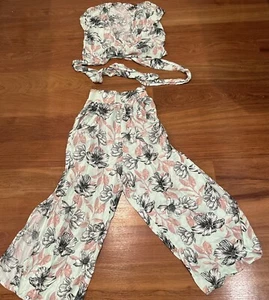 Pants & Top Set Flowy Beach Flowers Matching Outfit Size S - Picture 1 of 12