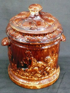 Antique Bennington Rockingham Brown Pottery Glazed Tobacco Storage Jar w/Lid - Picture 1 of 9