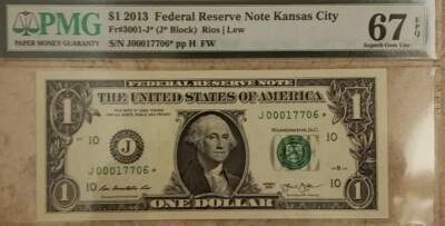 2013 KANSAS CITY $1 STAR NOTE J00017706* HIGHEST GRADE(PMG67EPQ) LOW 25OK RUN - Image 1 of 4